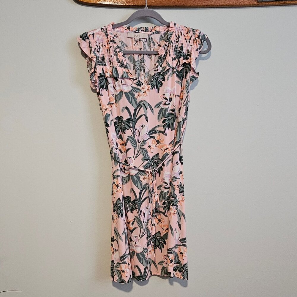 Loft Pink Floral Print Sleeveless Dress, Medium